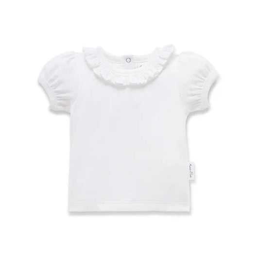 Aster and Oak White Ruffle Puff Top