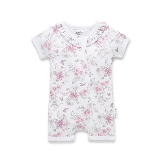 Aster and Oak Daisy SS Floral Zip Romper