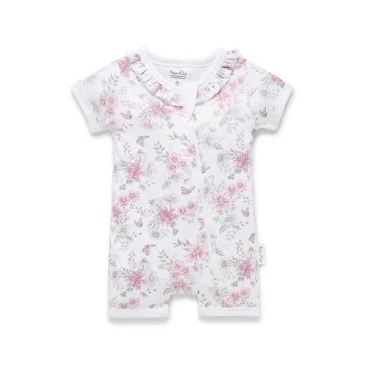 Aster and Oak Daisy SS Floral Zip Romper