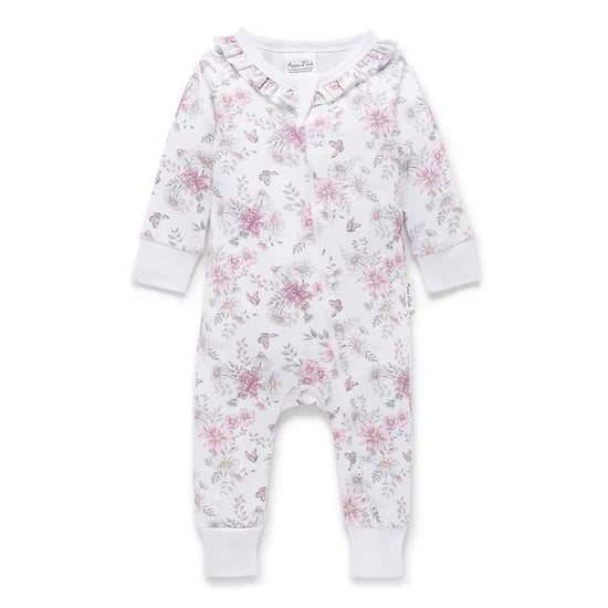 Aster and Oak Daisy LS Floral Zip Romper