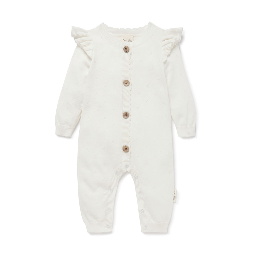 Aster & Oak - Ivory Pointelle Knit Romper