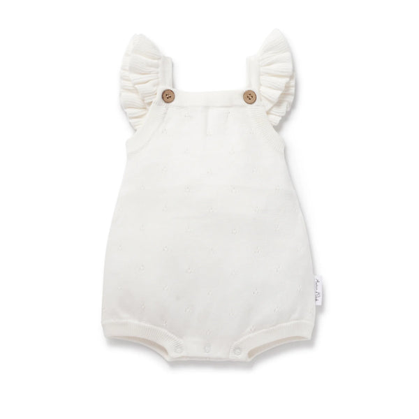 Aster & Oak Ivory White Pointelle Knit Romper