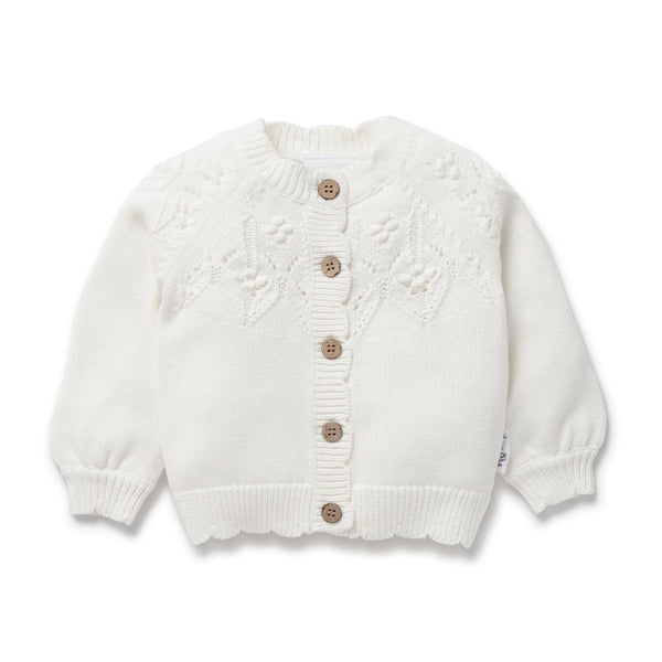 Aster & Oak Ivory White Knit Detailed Cardigan