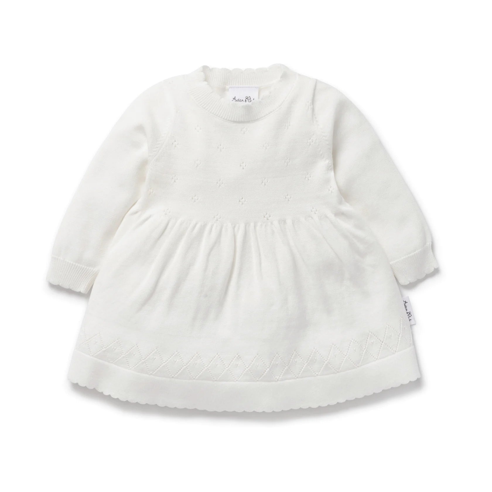 Aster & Oak Ivory White Pointelle Knit Dress