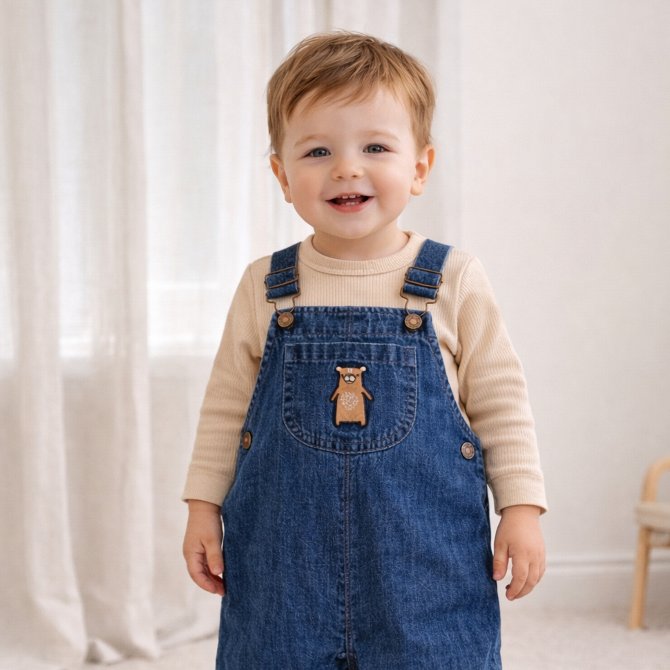 Aster & Oak Noah Bear Denim Overalls