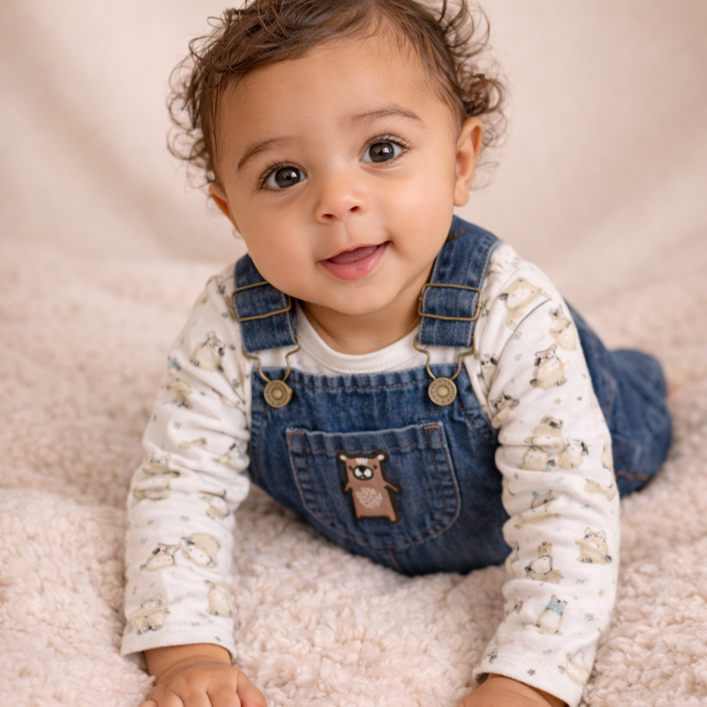 Aster & Oak Noah Bear Denim Overalls