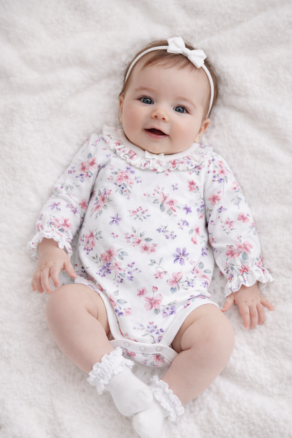 Aster & Oak Pastel Bloom Ruffle Onesie