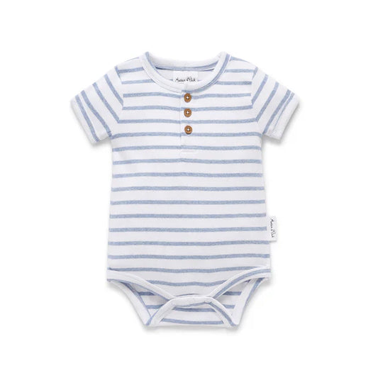 Aster and Oak Blue Stripe Rib Henley Onesie