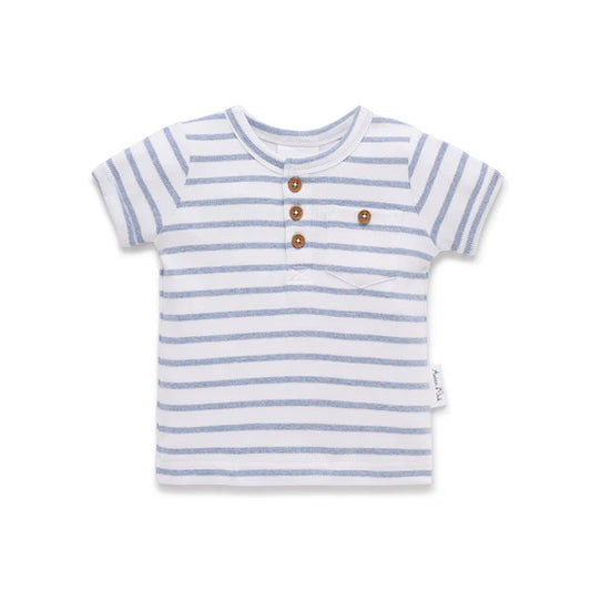 Aster and Oak Blue Stripe Rib Henley Top