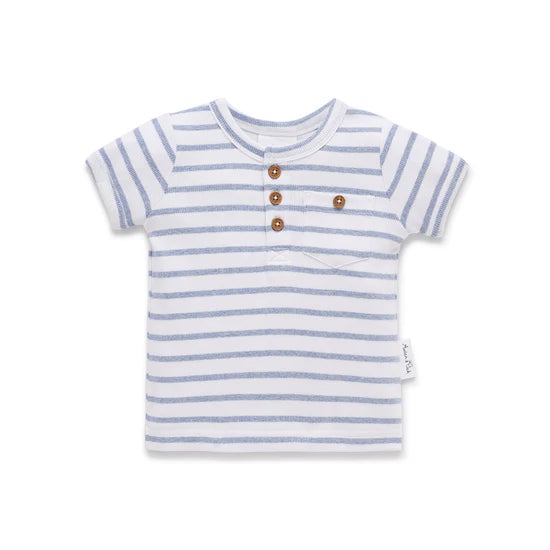 Aster and Oak Blue Stripe Rib Henley Top