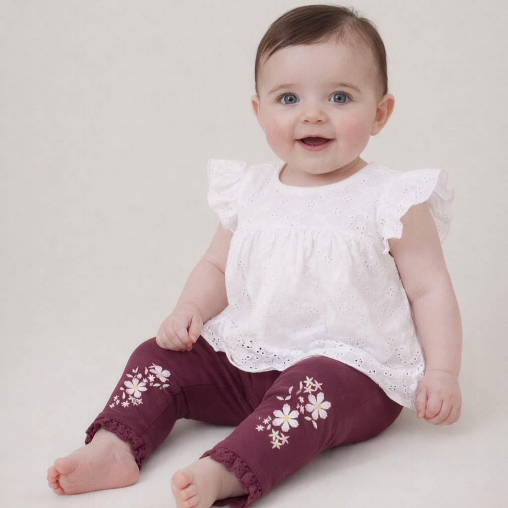 Aster & Oak Plum Embroidered Leggings