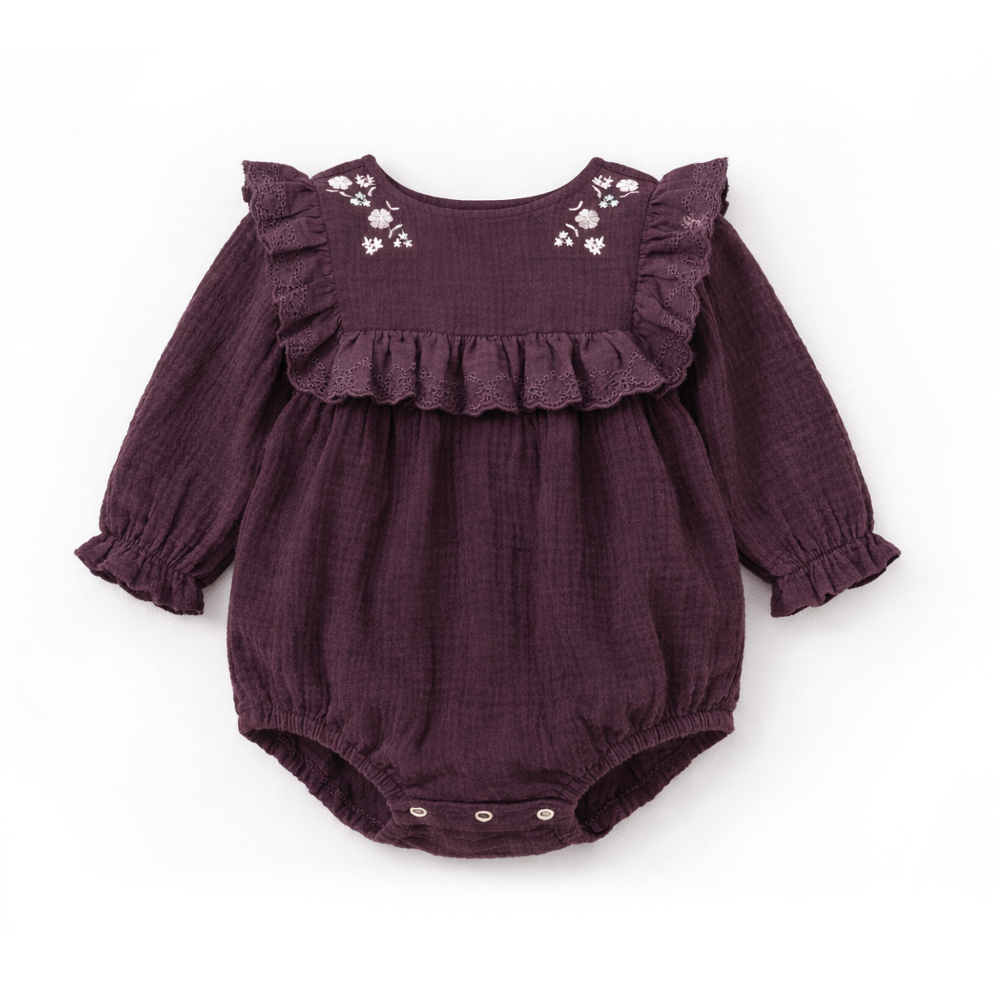 Aster & Oak Plum Floral Muslin Romper