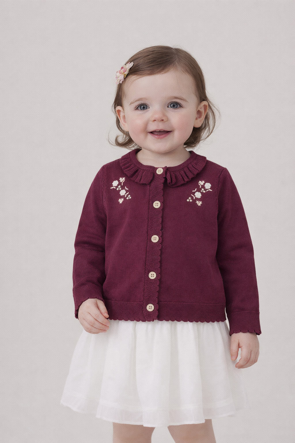 Aster & Oak Plum Floral Knit Cardigan