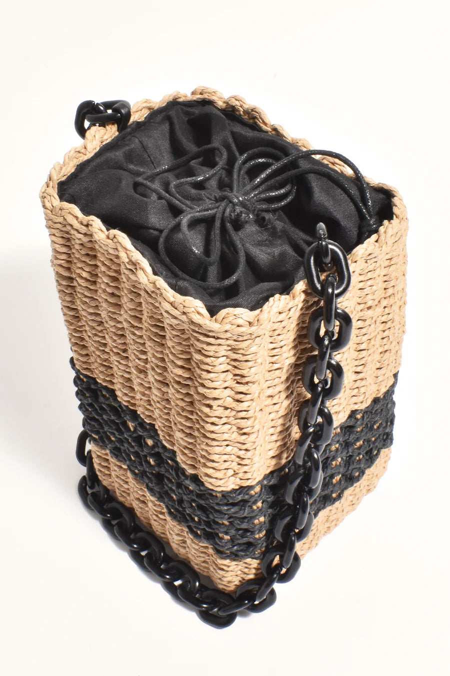 Adorne Melia Woven Bucket Resin Chain Bag (Natural/Black)