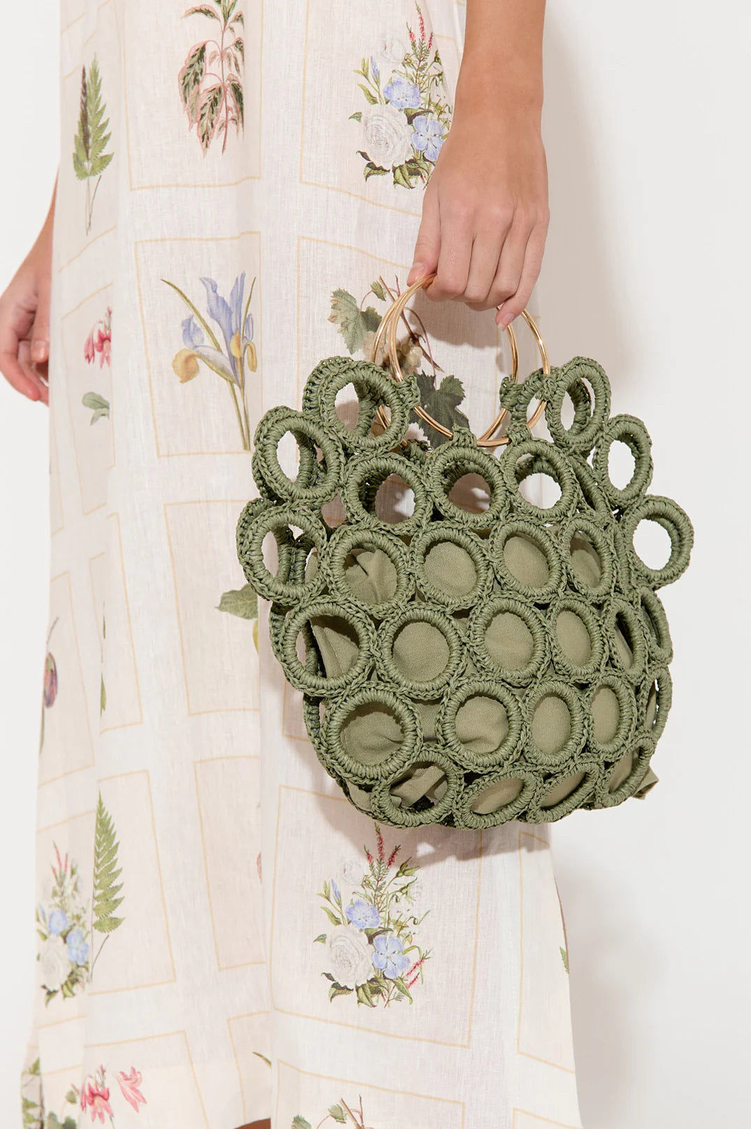 Adorne Posie Crochet Rings Bag (Khaki)