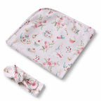 Snuggle Hunny - Alice’s Tea Party Organic Jersey Wrap & Topknot Set