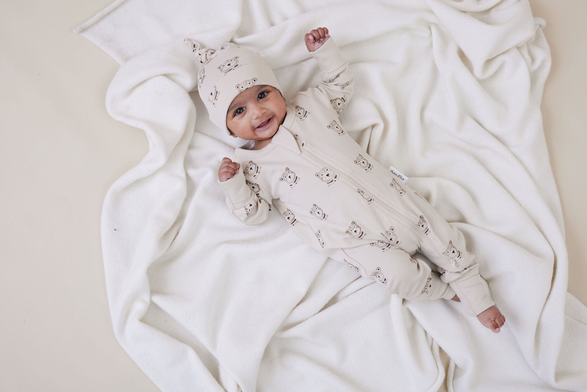 Aster & Oak Byron Bear Zip Romper