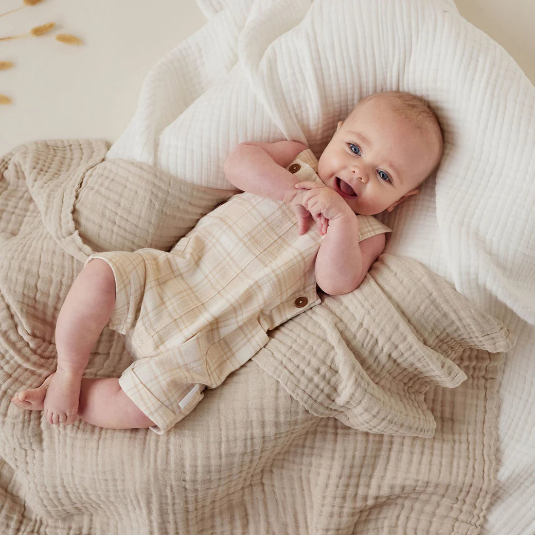 Aster & Oak Beige Plaid Overalls