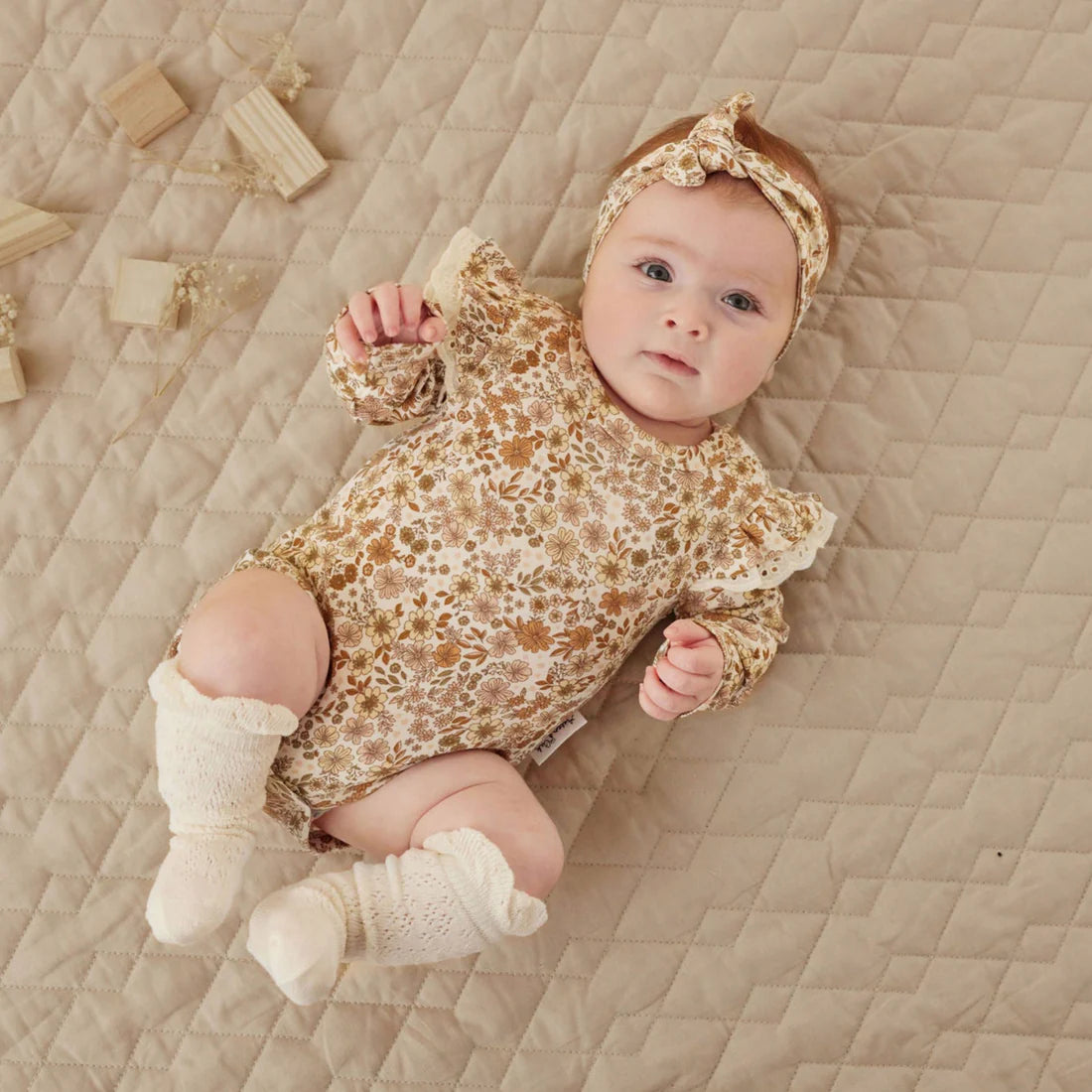 Aster & Oak Bailey Floral Flutter Onesie