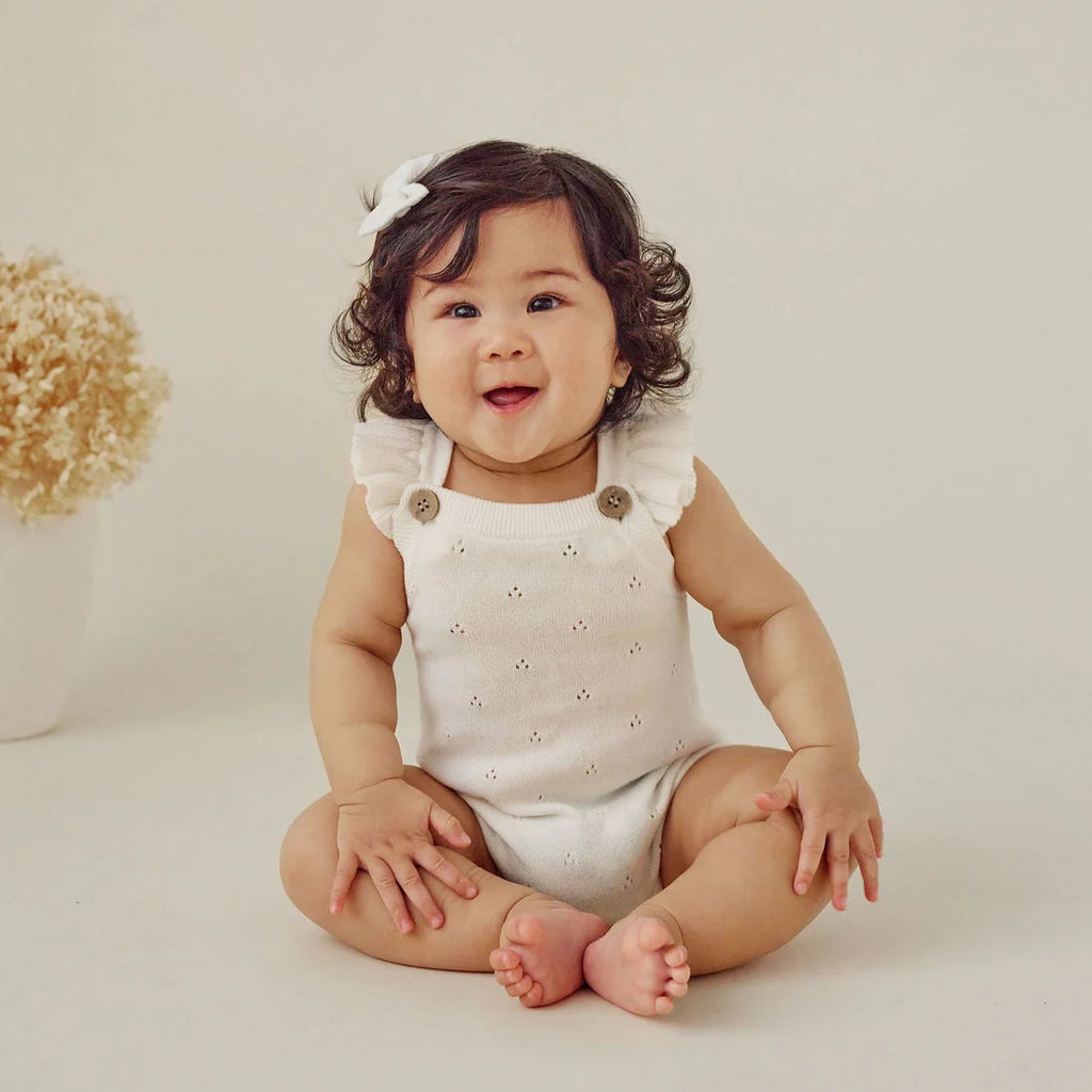 Aster & Oak Ivory White Pointelle Knit Romper