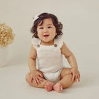 Aster & Oak Ivory White Pointelle Knit Romper