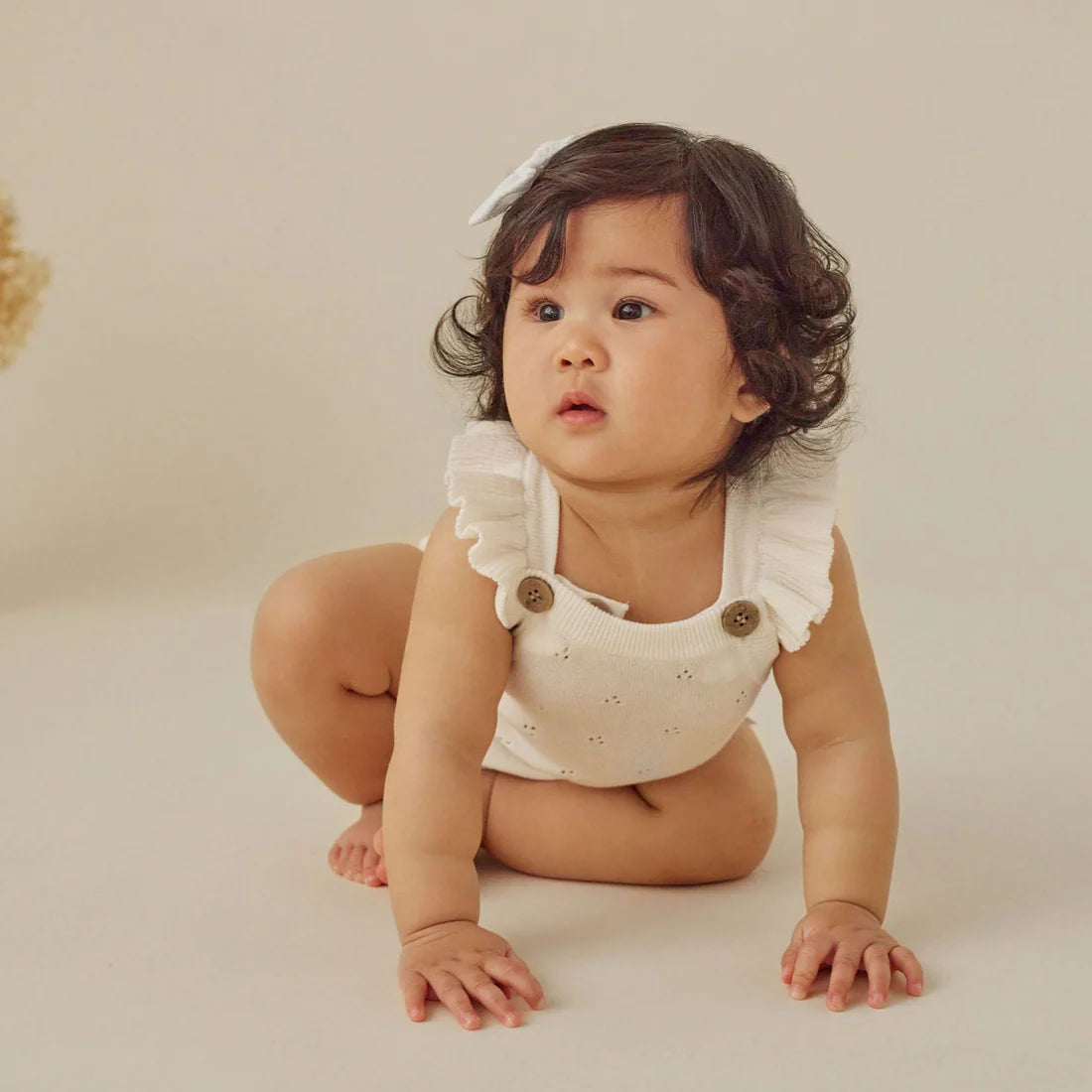 Aster & Oak Ivory White Pointelle Knit Romper