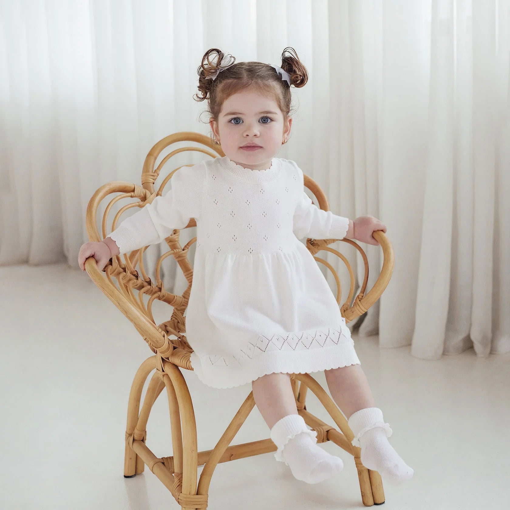 Aster & Oak Ivory White Pointelle Knit Dress