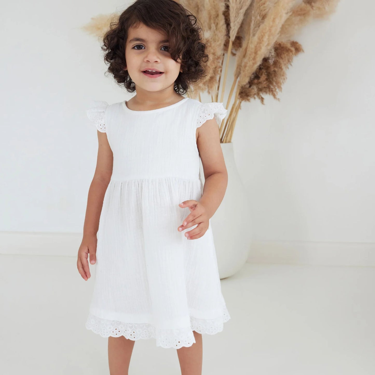 Aster & Oak - White Muslin Flutter Dress