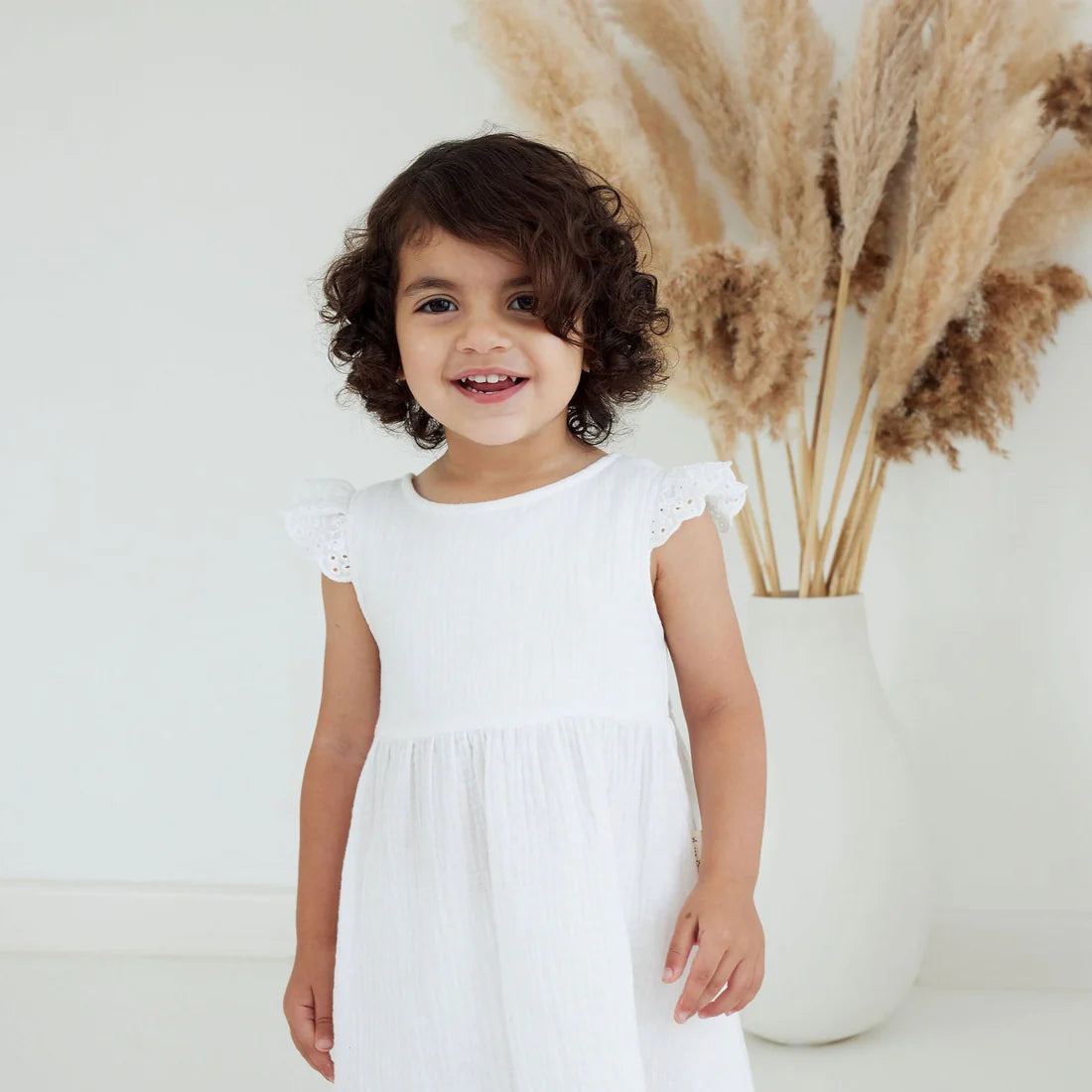 Aster & Oak - White Muslin Flutter Dress