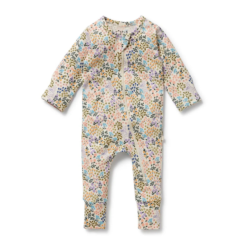 Wilson & Frenchy Tiny Bloom Organic Zipsuit With Feet