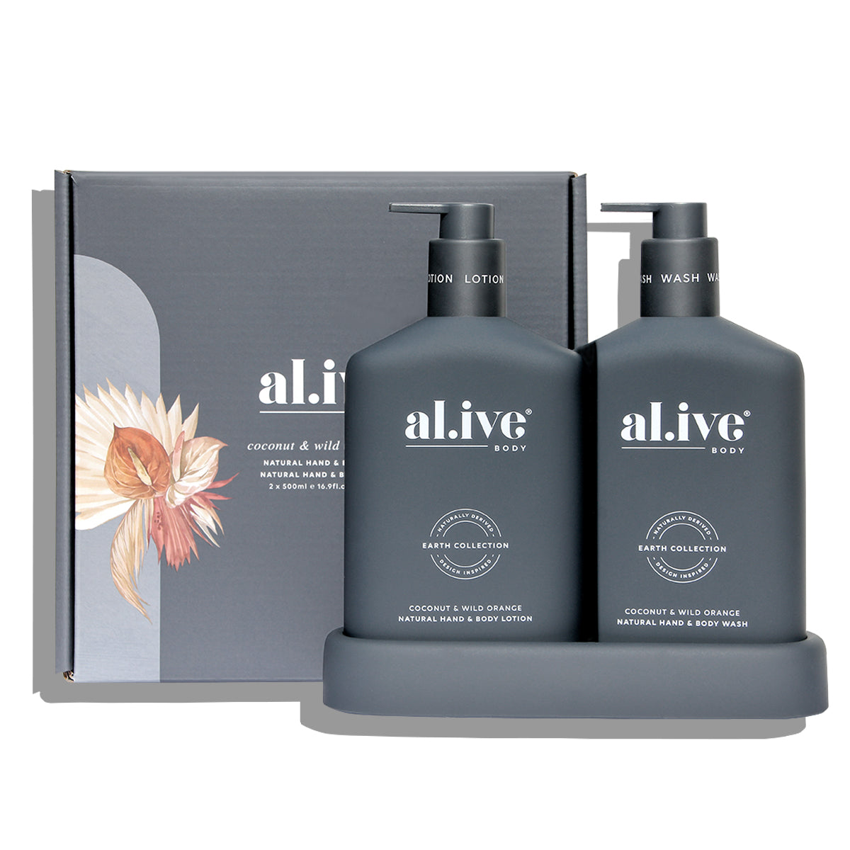 Al.ive Body WASH & LOTION DUO + TRAY - COCONUT & WILD ORANGE