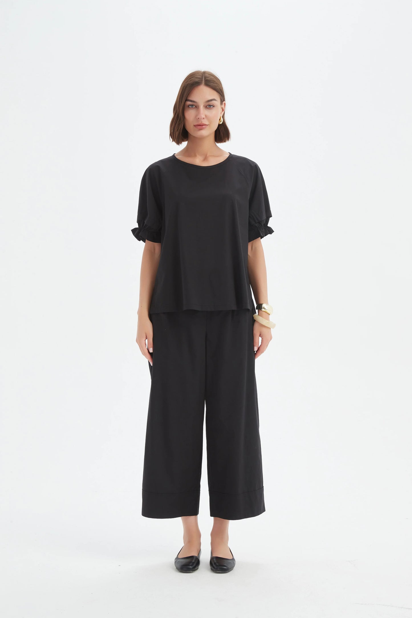 Tirelli Ruffle Sleeve Lyocell Top - Black
