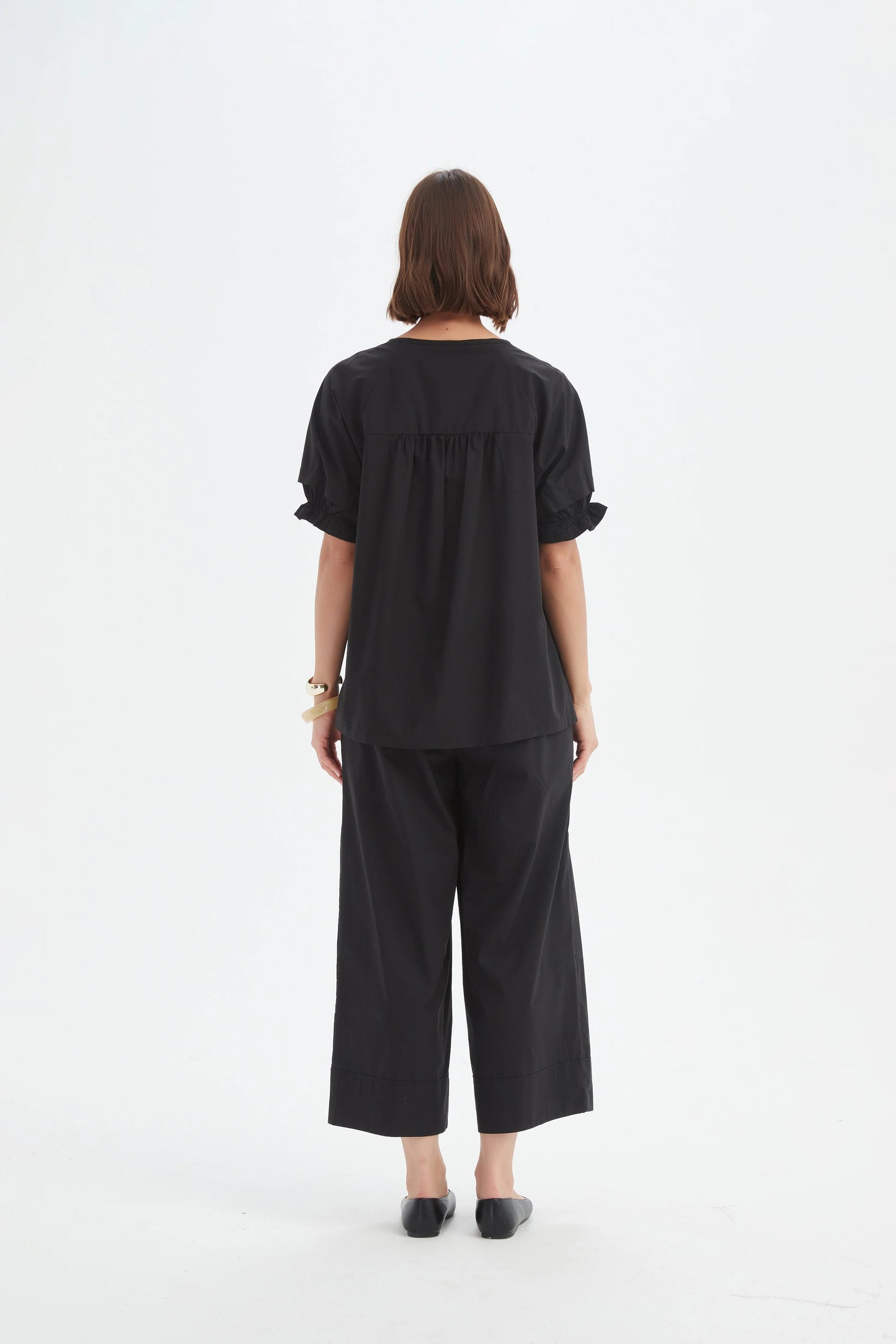 Tirelli Ruffle Sleeve Lyocell Top - Black