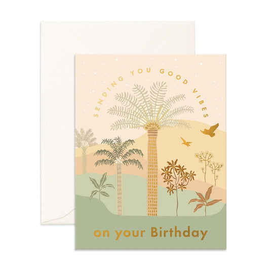 Fox and Fallow Greeting Card - Birthday Jungle Palms