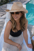 Sundaise Cindy Raffia Western With Natural Trim Hat