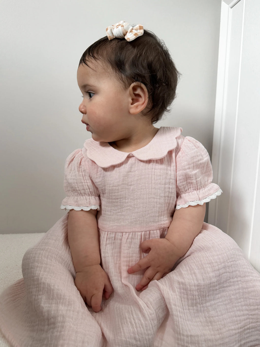 Aster & Oak Pink Muslin Trim Dress