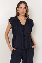 Adorne Amari Cupro Navy Top
