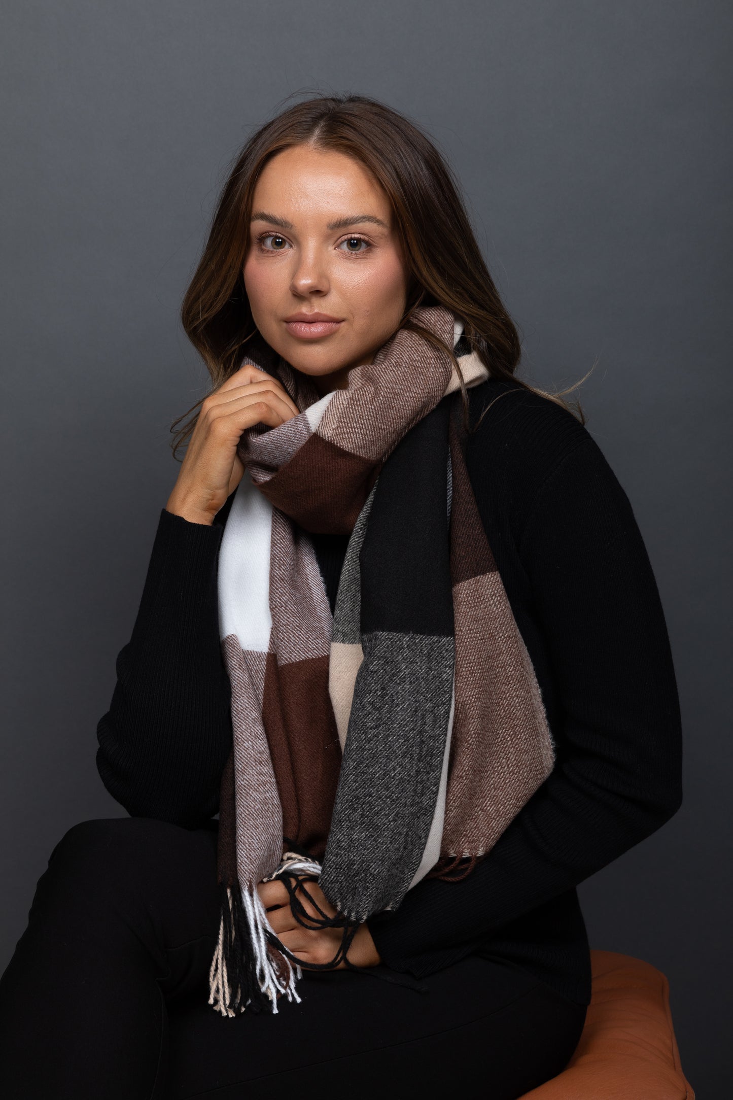 Holiday Trading & Co Bonnie Check Scarf - Chocolate
