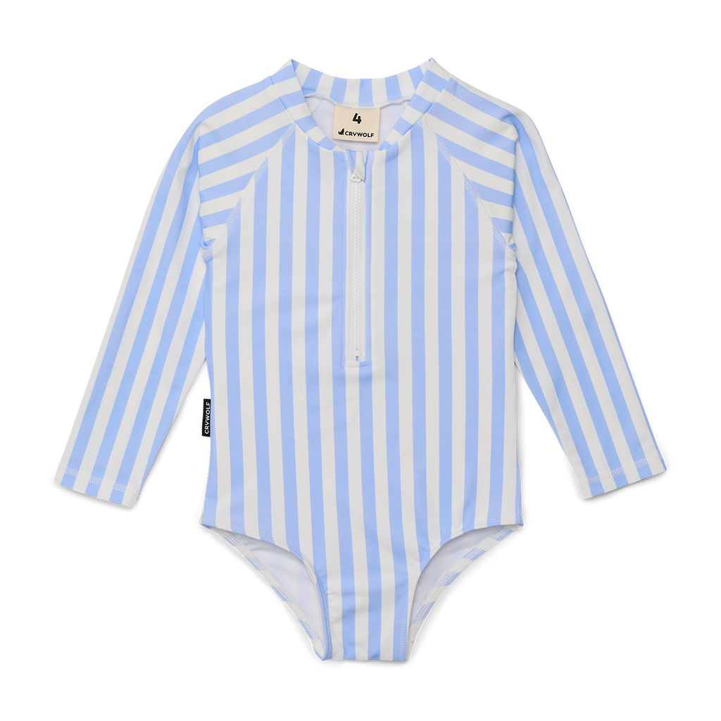 Crywolf Long Sleeve Swimsuit Sky Blue Stripe