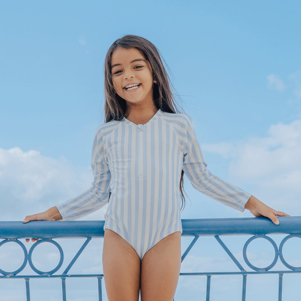 Crywolf Long Sleeve Swimsuit Sky Blue Stripe