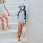 Crywolf Long Sleeve Swimsuit Sky Blue Stripe