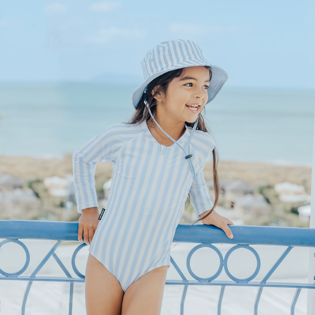 Crywolf Long Sleeve Swimsuit Sky Blue Stripe