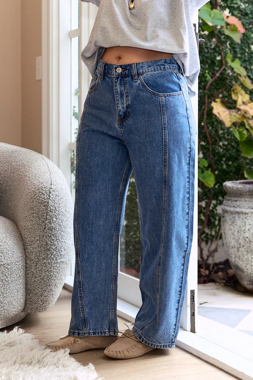 Feather & Noise Lola Barrel Jeans Panel Deep Blue