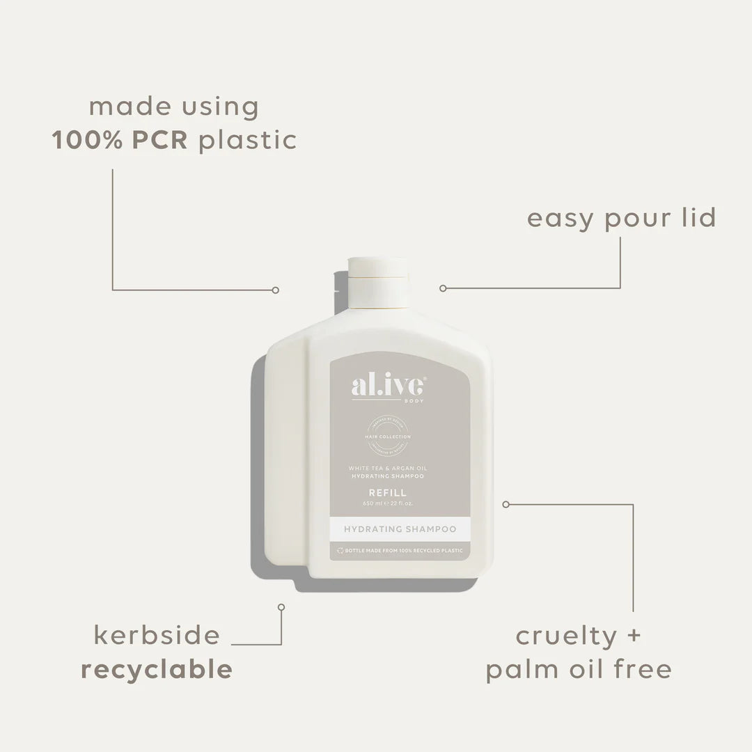 Al.ive Body 650ML Hydrating Shampoo Refill- White Tea & Argan Oil