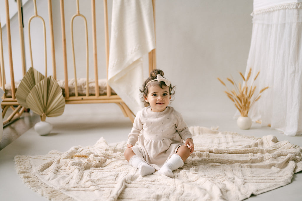 Aster & Oak Oatmeal Pointelle Knit Dress