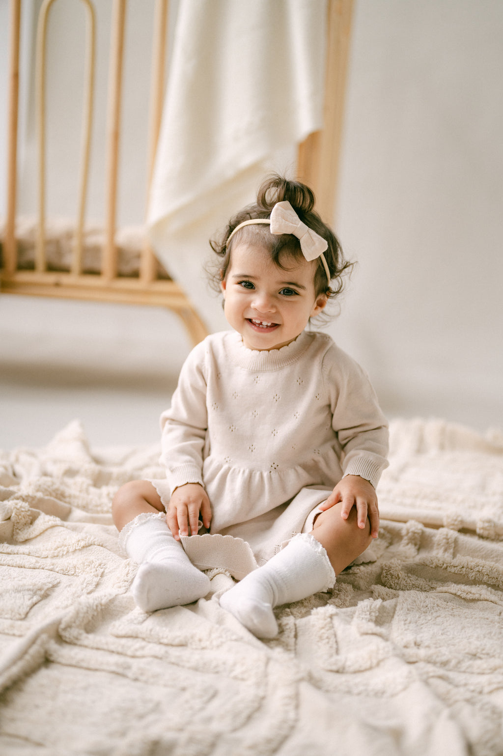 Aster & Oak Oatmeal Pointelle Knit Dress