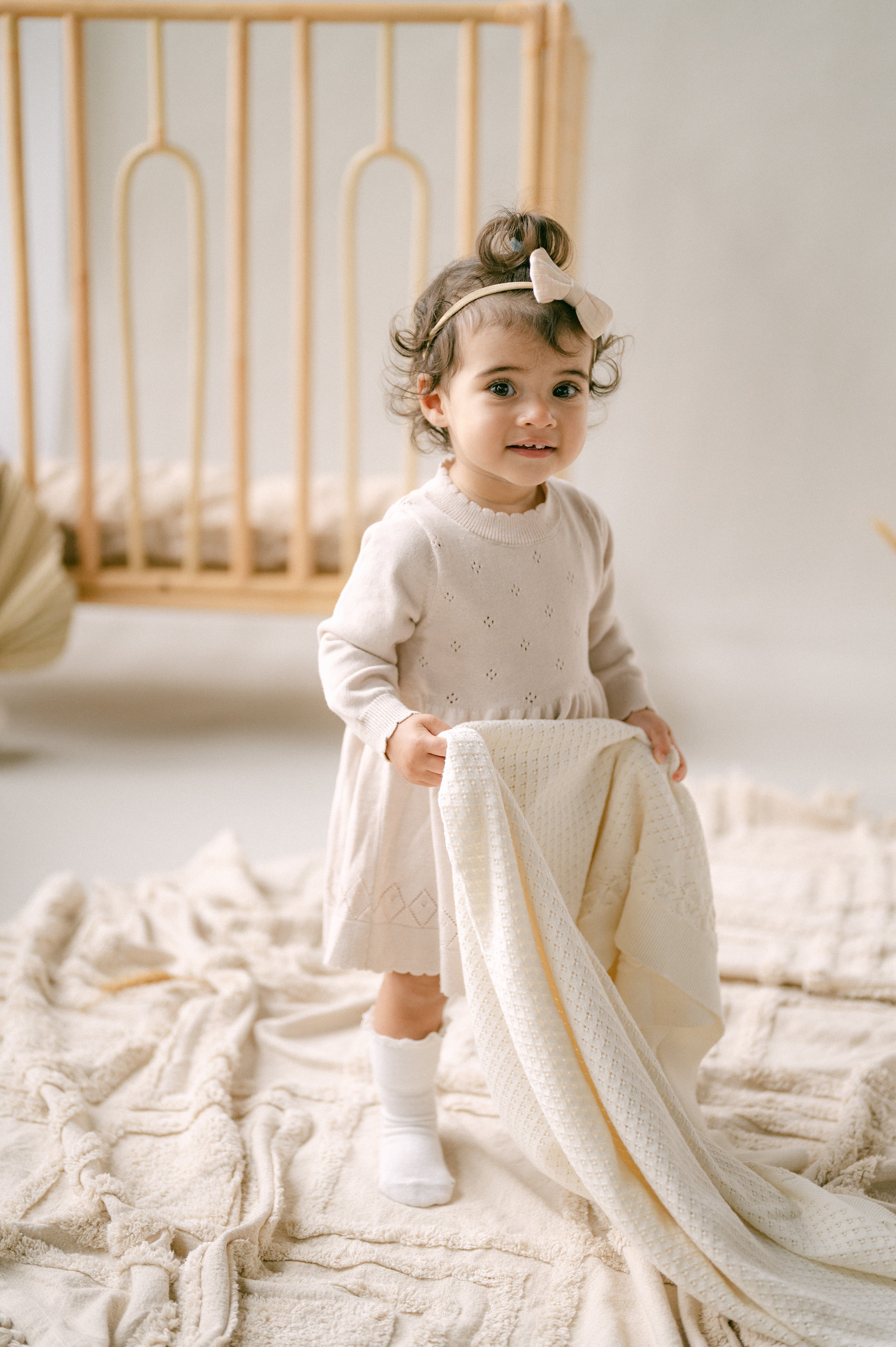 Aster & Oak Oatmeal Pointelle Knit Dress