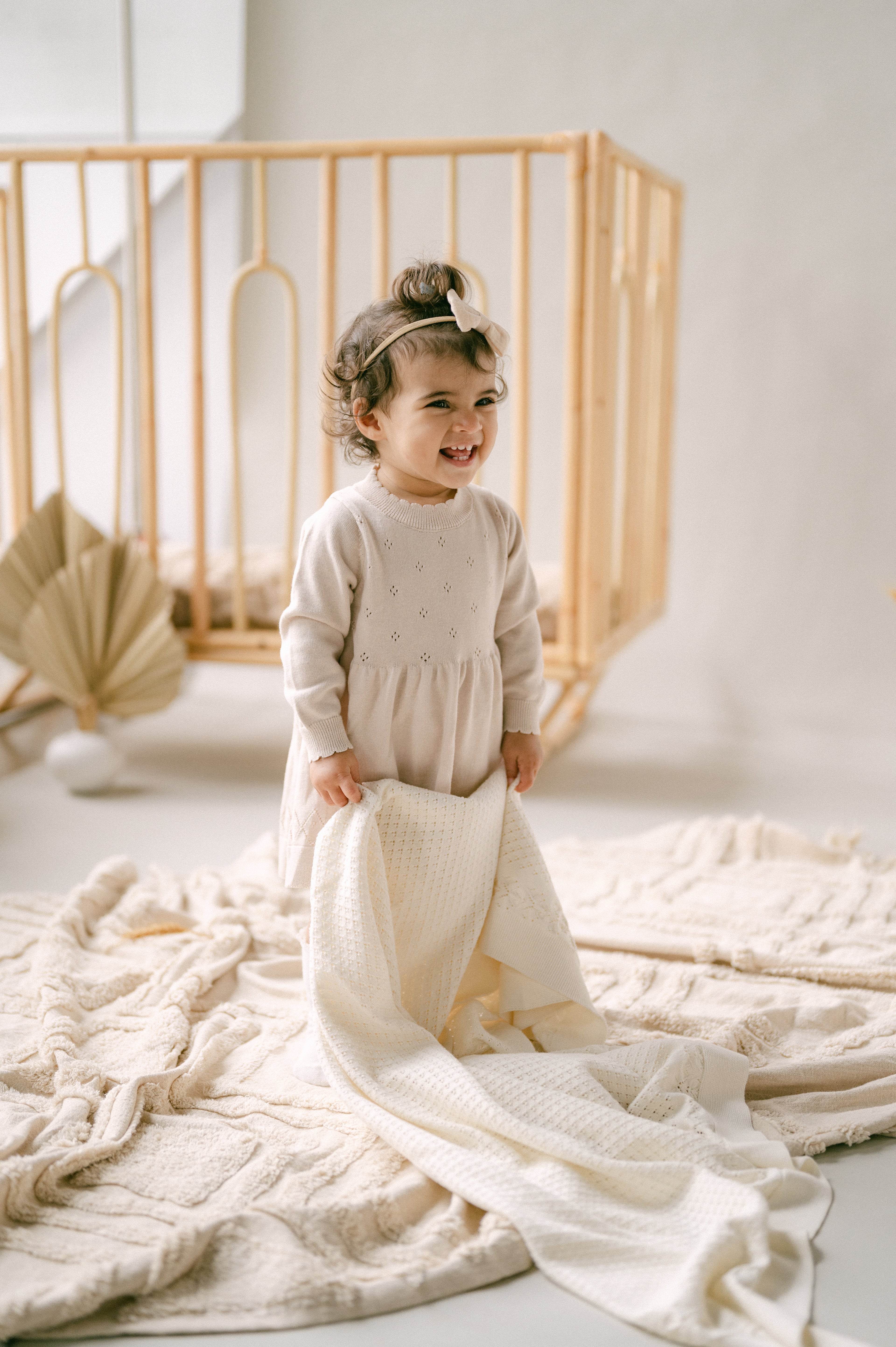 Aster & Oak Oatmeal Pointelle Knit Dress