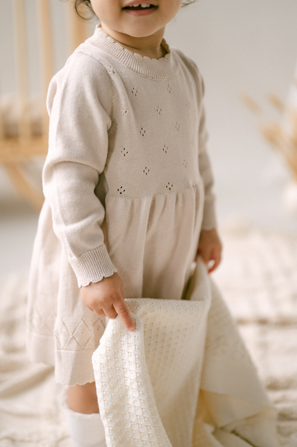 Aster & Oak Oatmeal Pointelle Knit Dress