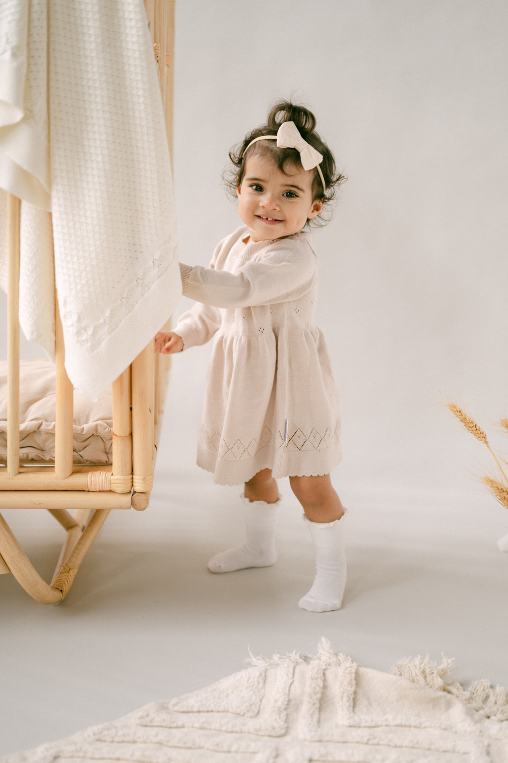 Aster & Oak Oatmeal Pointelle Knit Dress